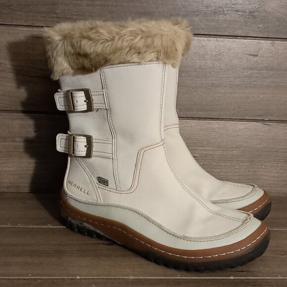 Merrell Decora Chant Women Snow Boots J48428 Size 8.5 White Faux Leather - Picture 1 of 16